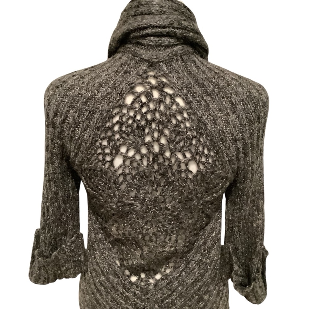 BCBGMaxAzria Women’s Charcoal Knit Cowl Neck Cardigan Full Length Sweater - Picture 3 of 8